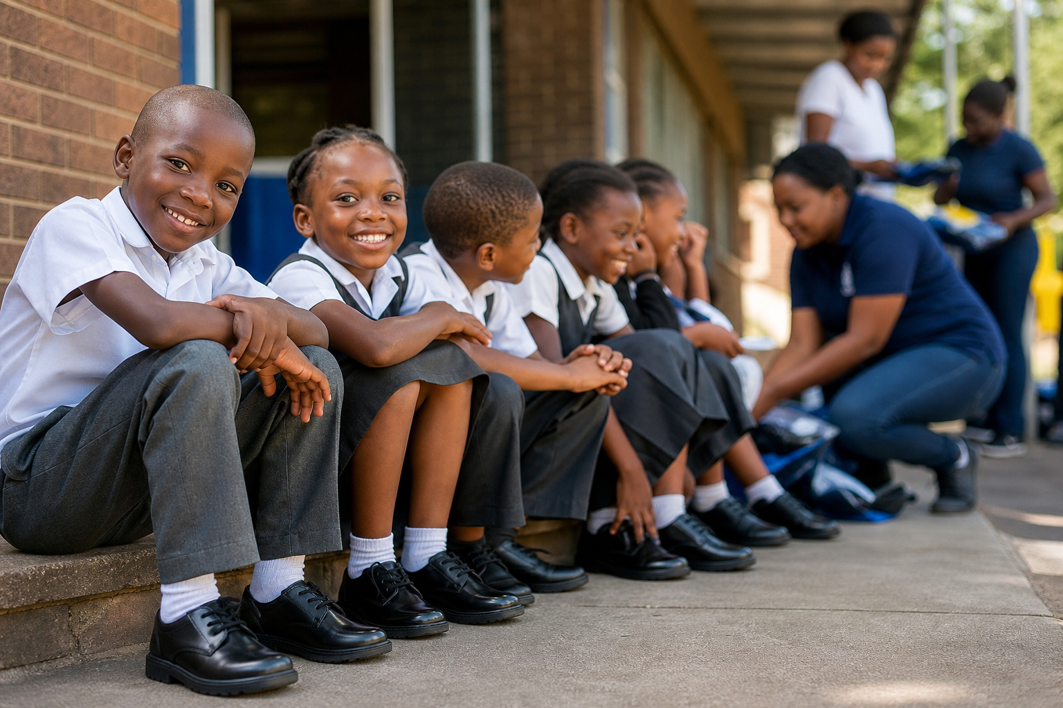 Learners wearing new school shoes during a Heaven Sent Foundation outreach